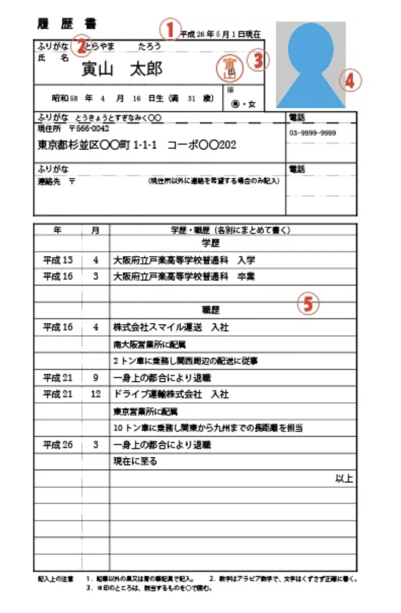 トラックマンジョブ履歴書書き方①